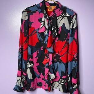 Tory Burch 100% Silk Floral Ruffled Blouse